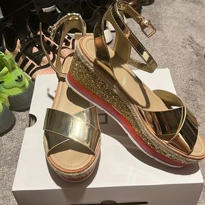 7.5 ASIELLA From ALDO Almost new/hardly worn gold low wedge sandals.